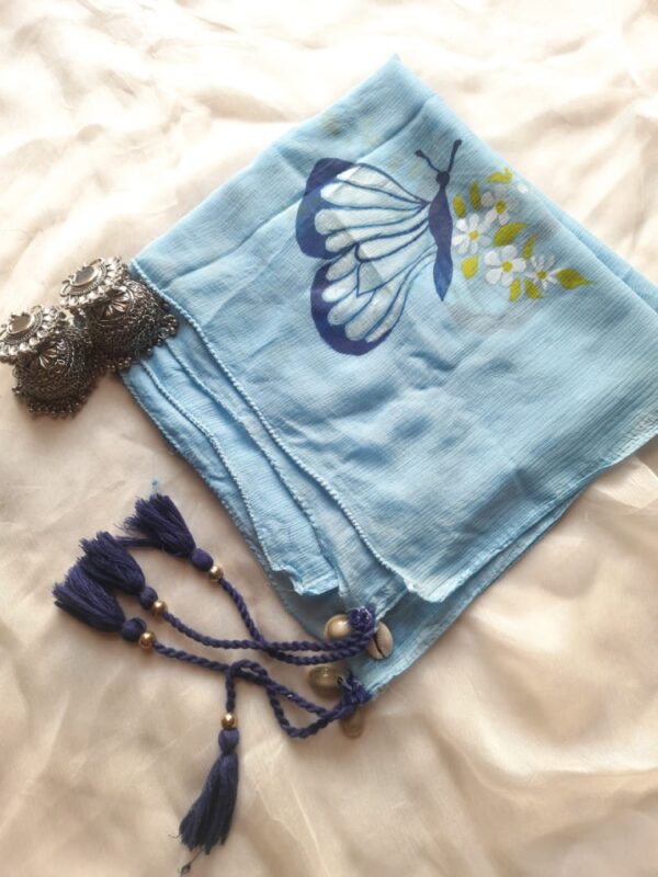 Blue Chiffon Scarf Hand Painted