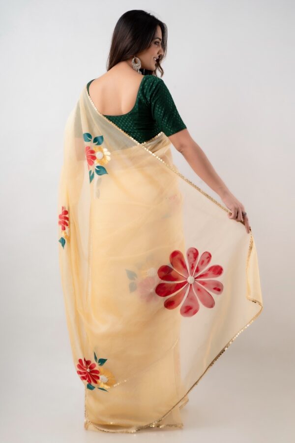 Golden Organza Saree Hand Painted