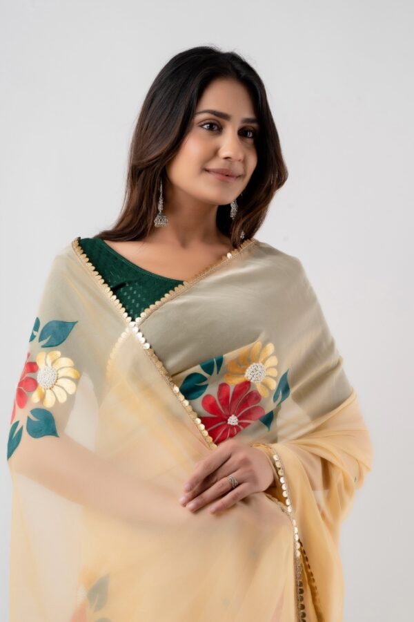 Golden Organza Saree Hand Painted