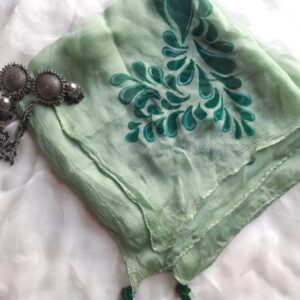 Green Chiffon Scarf Hand Painted