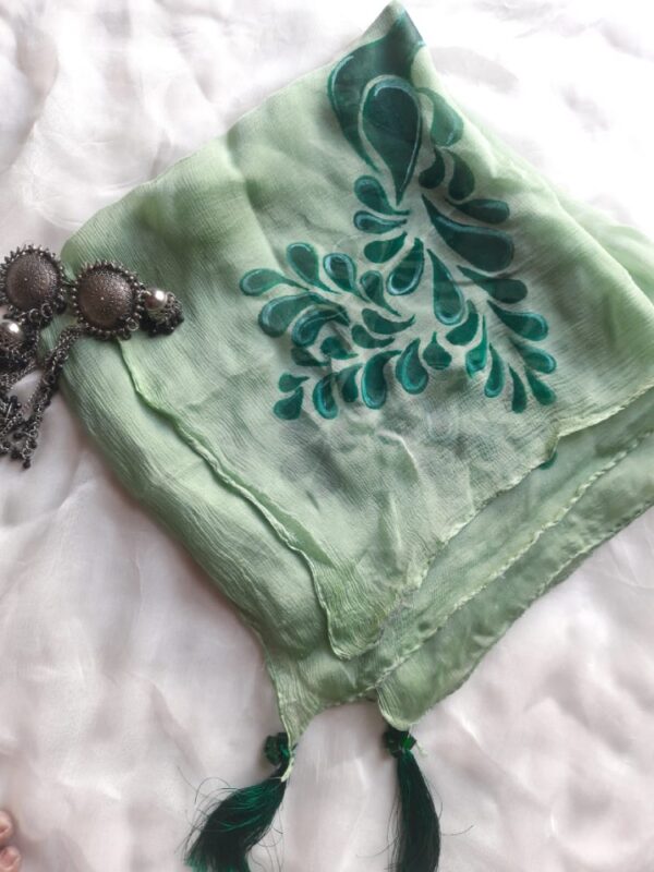 Green Chiffon Scarf Hand Painted