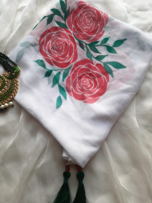 Chiffon Scarf with Red Roses