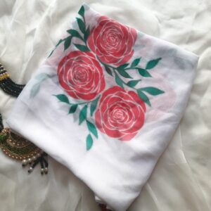 Chiffon Scarf with Red Roses