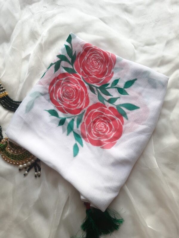 Chiffon Scarf with Red Roses