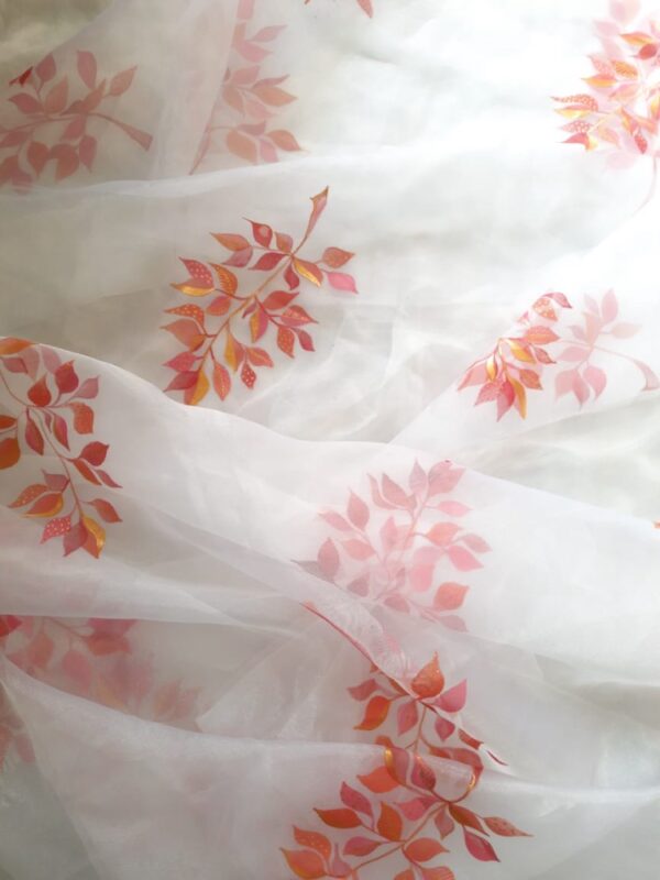 White Organza Dupatta with Red Flowers