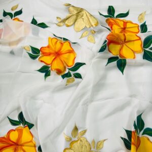 White Biscotch Dupatta with Yellow Flowers