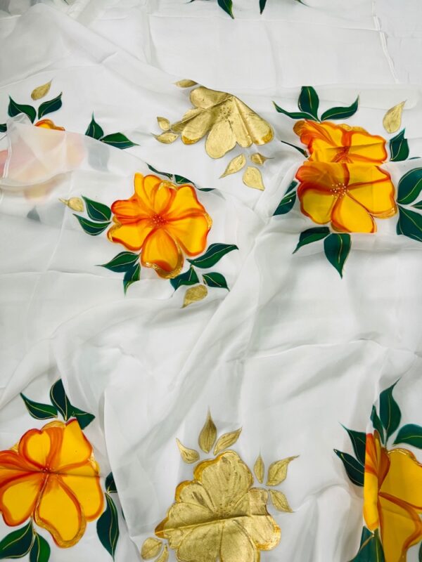 White Biscotch Dupatta with Yellow Flowers