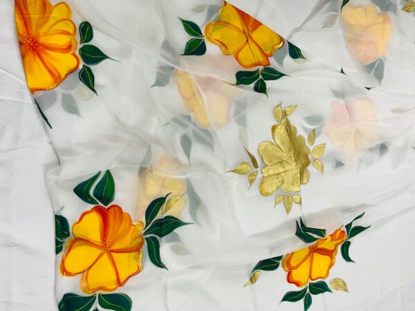 White Biscotch Dupatta with Yellow Flowers