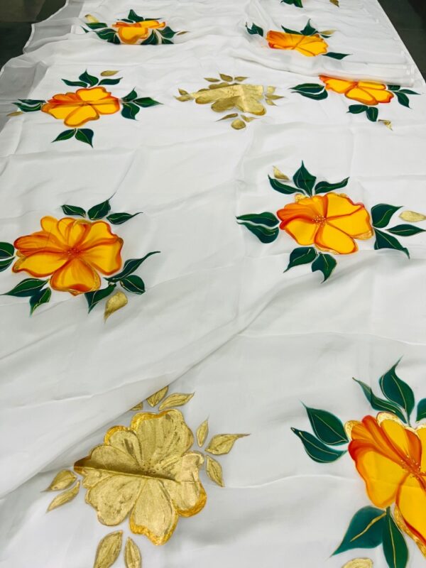 White Biscotch Dupatta with Yellow Flowers