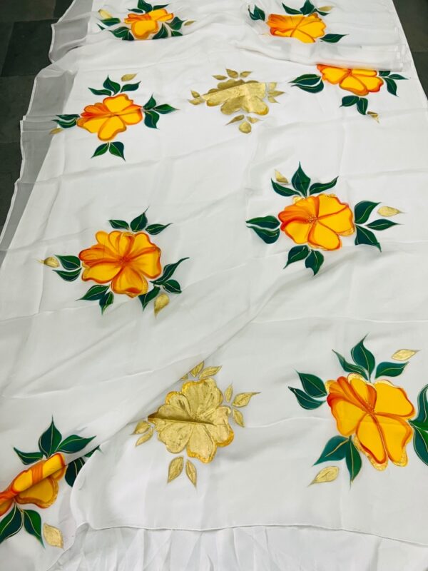 White Biscotch Dupatta with Yellow Flowers