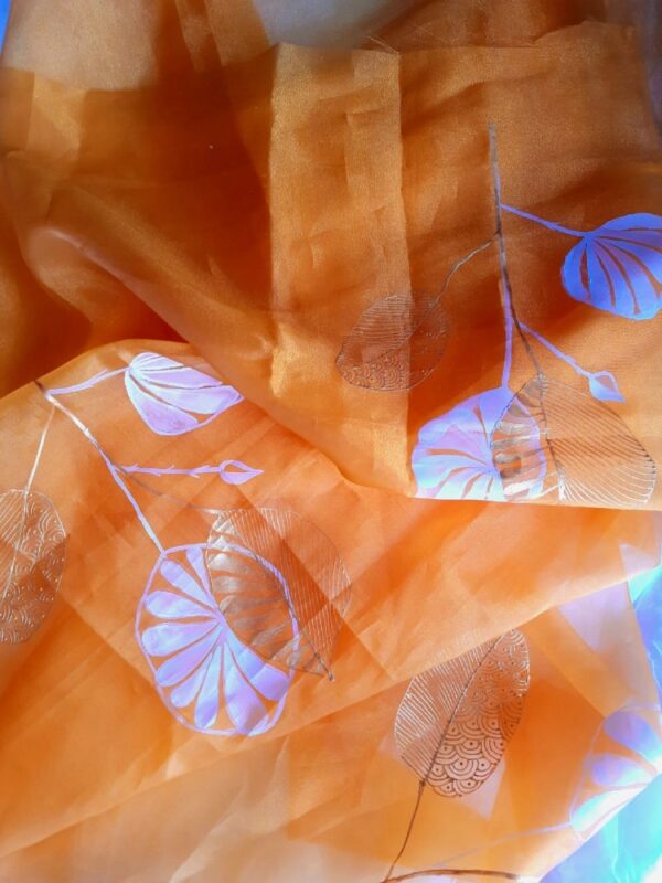 Orange Organza Dupatta Hand Painted