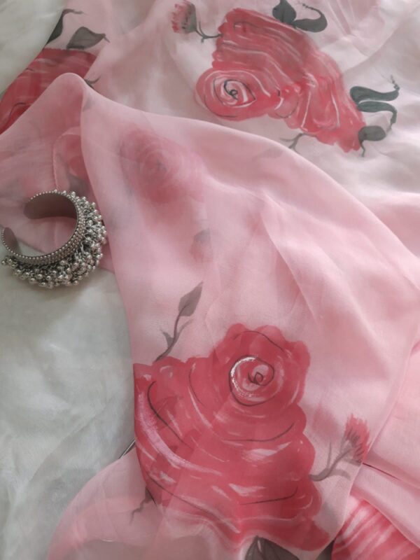 Pink Chiffon Saree Hand Painted