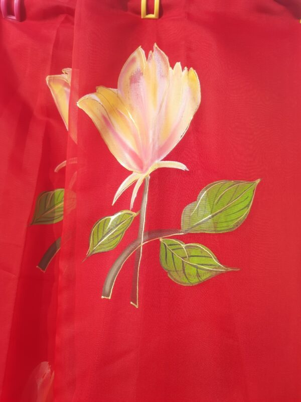 Red Organza Saree Hand Painted