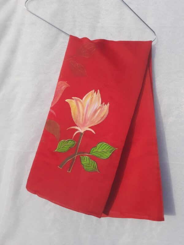 Red Organza Saree Hand Painted