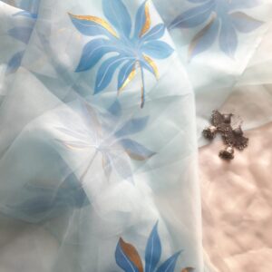 Sky Blue Organza Dupatta Hand Painted