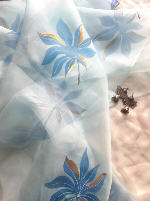 Sky Blue Organza Dupatta Hand Painted