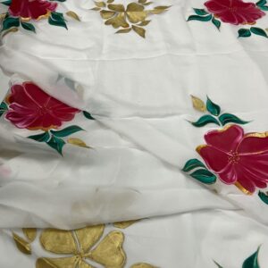 White Biscotch Dupatta with Red Flowers