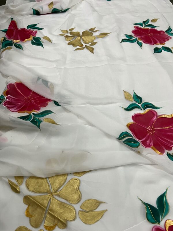 White Biscotch Dupatta with Red Flowers