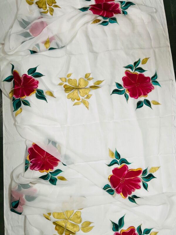 White Biscotch Dupatta with Red Flowers