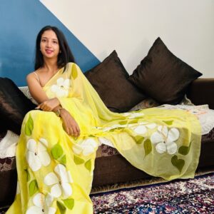 Yellow Chiffon Saree